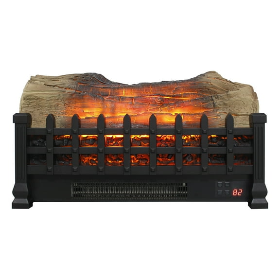 Lisonu 20-Inch Electric Fireplace Log Set Insert, Freestanding Indoor Heater with Realistic 3D Flame, Remote Control, and Timer, Antique Black