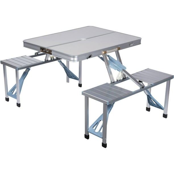 Trademark Innovations Portable Aluminum Folding Picnic Table with 4