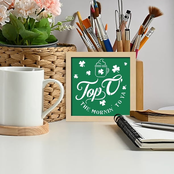 Adorno de Escritorio para El Día de San Patricio, Pintura Decorativa Verde, Marco de Madera para Crear Un Ambiente Festivo, Ideal para Decoración Del Hogar y La Oficina.