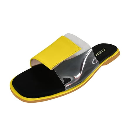 

Youmylove Women Slide Slippers Fashion Transparent Solid Color Stitching Flat Slippers Sandals Stylish Female Cozy Daily Walking