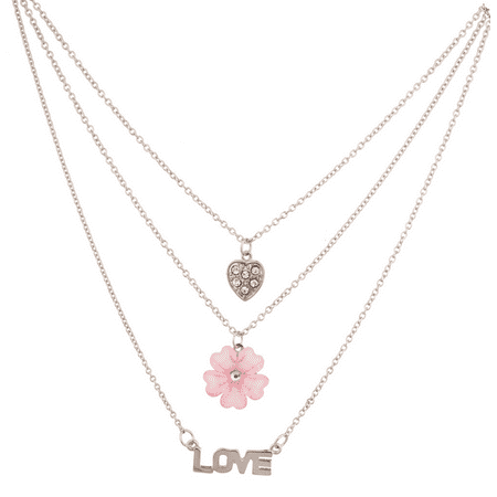 Lux Accessories LOVE Floral Flower Pave Crystal Heart BFF Best Friends Forever Necklace Set (3