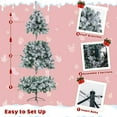 thumbnail image 4 of NALONE 6 FT Pre-lit Christmas Tree, Flocked Artificial Xmas Tree w/Pine Cones, 608 Branch Tips, 250 Multi-Color Lights, Foldable Metal Stand, Wooden Fence, Holiday Office Decoration, Easy Assembly, 4 of 7