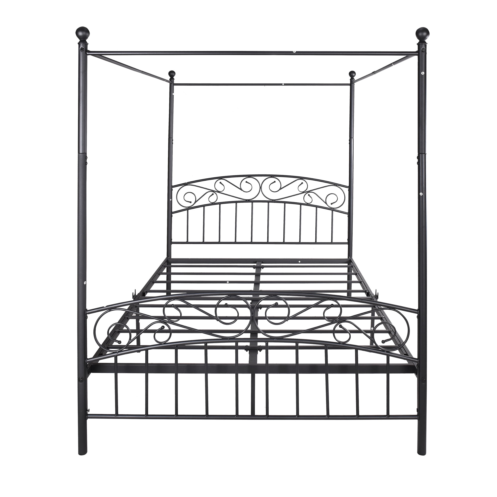 Aukfa Queen Canopy Bed Frame, Four-Poster Metal Platform Bed with Headboard and Footboard - Black