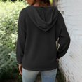 thumbnail image 4 of Hoodie Women Trendy Solid Color Hooded Button Loose Long Sleeved V Neck Sweatshirts Fall Tops,Black,2XL, 4 of 6