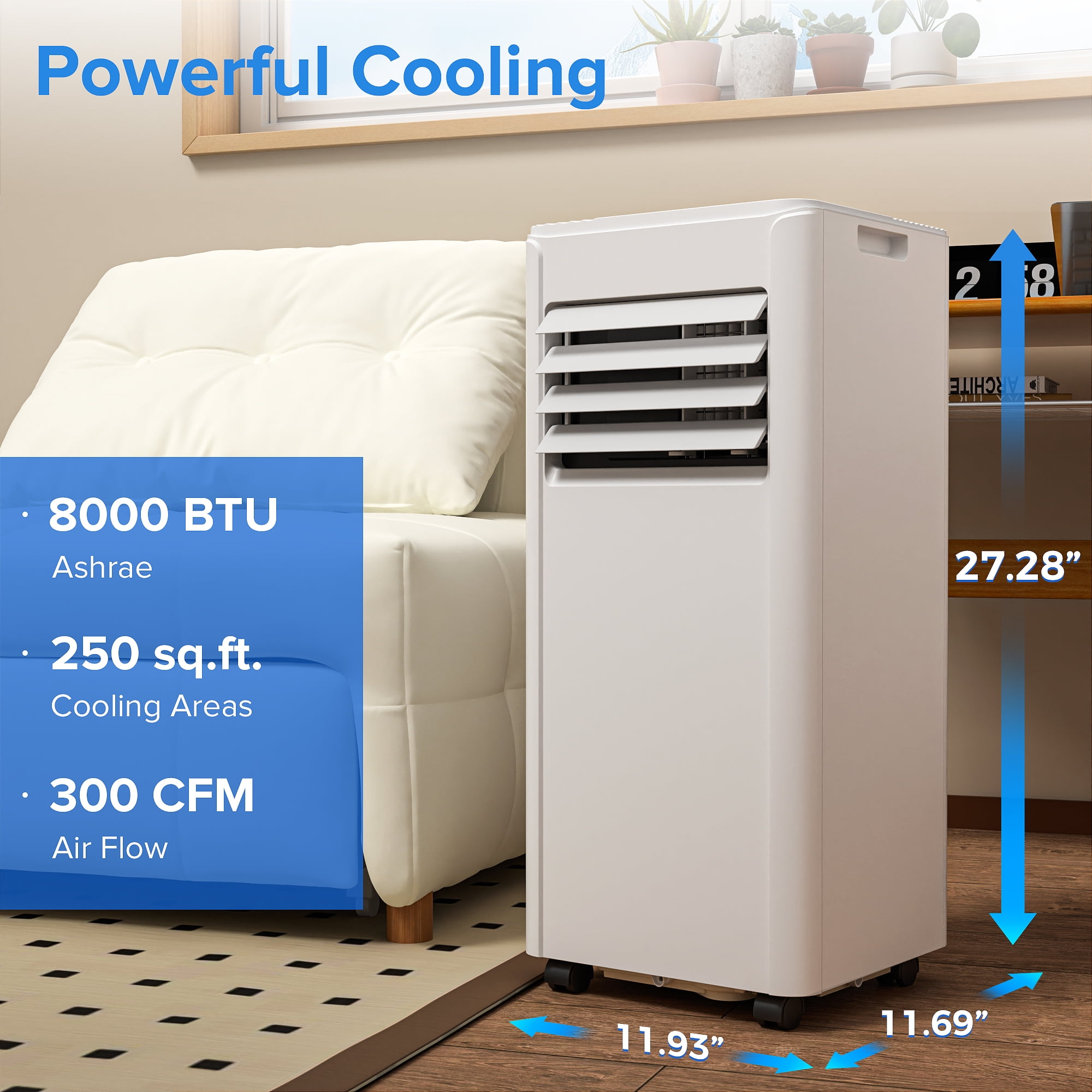 KISSAIR 8000 BTU Portable Air Conditioner, Dehumidifier, Fan, Sleep Mode, 4 in 1 AC with 24-Hour Timer