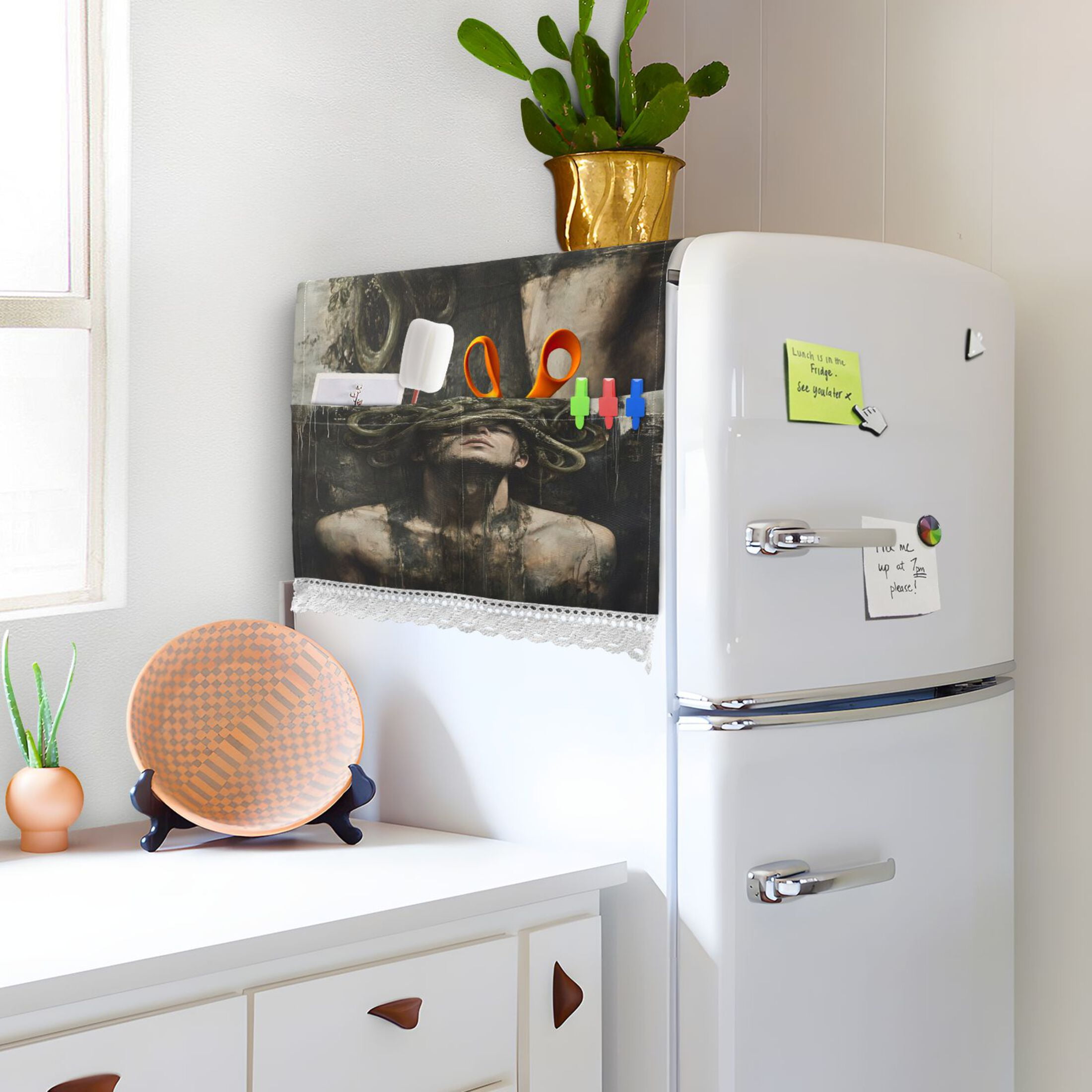 Vine Wrapped Around The HeadWasher and Dryer Covers Dust-Proof and Oil Resistant Fridge Cover with 4 Storage Pockets Washing Machine Top Cover for Laundry Kitchen Home 51.2 x 22 In