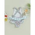 thumbnail image 5 of Musuos Kids Baby Girls Summer Swimsuit, 1-6T Sleeveless Cross Backless Floral Print Ruffle Bathing Suit, 5 of 10