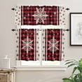 thumbnail image 2 of Christmas Snowflake Kitchen Curtains and Valances Set, Red Beige Buffalo Plaid Winter Snow Rod Pocket Window Valance 18 Inch Window Curtain Panels for Living Room Bedroom Laundry, 27.5x24in, 3 Pieces, 2 of 7
