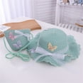thumbnail image 2 of FAOWME Kids Children Girls Butterfly Sunshade Hat Straw Beach Sun Hat + Straw Bag Mint Green One Size, 2 of 2