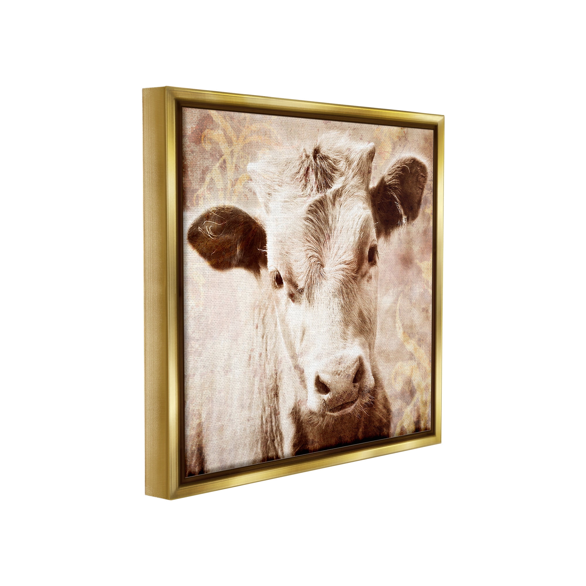 Stupell Industries Abstract Sepia Cattle Animals & Insects Photography Gold Floater Framed Canvas Art Print Wall Art, 18 x 18