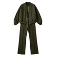 thumbnail image 4 of Women's 2 Piece Casual Tracksuit Outfit Set Full Zip Long Sleeve Bomber Jacket and Loose Straight Leg Pants Loungewear Sweatsuits Army Green, 4 of 5