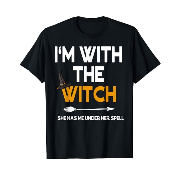 Funny Halloween Couples Costume I'm With The Witch Short Sleeve Black T-shirt
