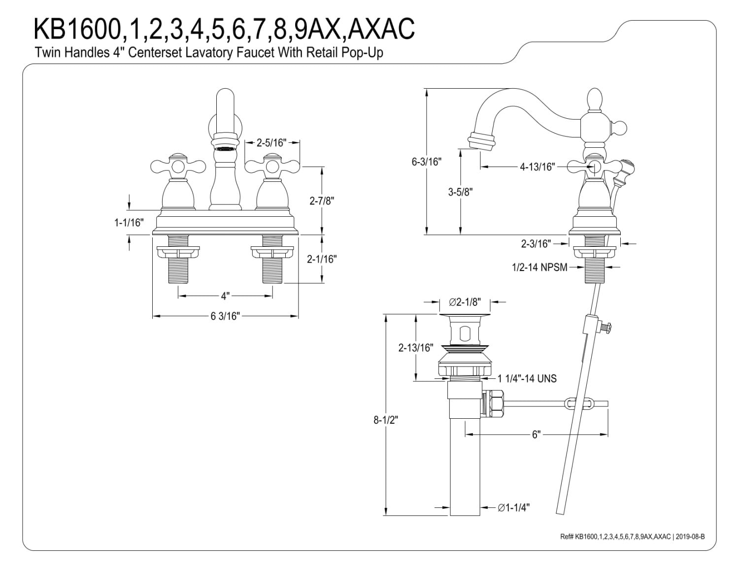 Kingston Brass KB160AXAC Heritage 4 in. Centerset Bathroom Faucet, Antique Copper