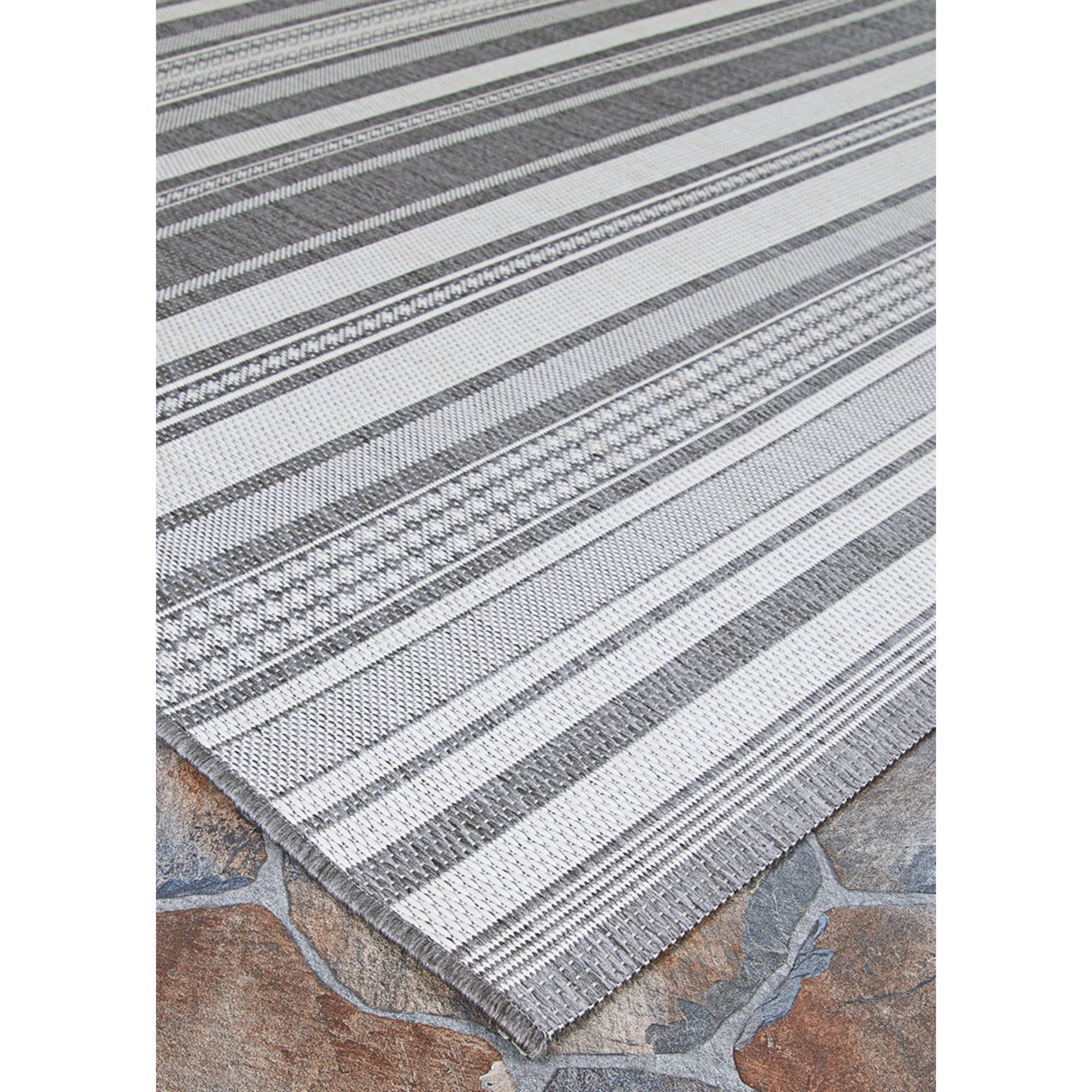 Couristan 2.25' x 11.75' Striped Indoor Outdoor Area Throw Rug Runner - Gray