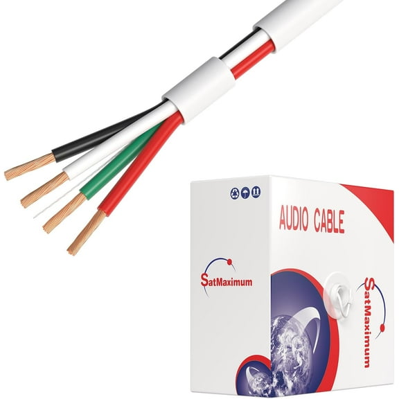 18/4 Speaker Wire 250FT, CL2 In-Wall Rated 18 Gauge 4-Conductor CCA Audio Cable, Indoor Low Voltage Easy Pull Box, White, Cables Direct Online