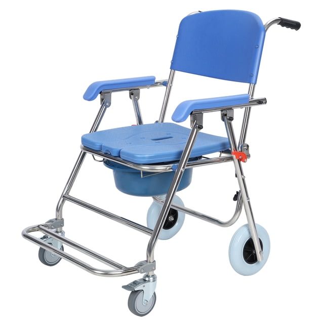 Commode de Chevet avec Roues, Commode de Douche Pliante pour Fauteuil Roulant, Chaise de Douche pour Personnes Âgées et Handicapées, Chaise de Toilette Roulante Imperméable avec Accoudoirs et Dossier