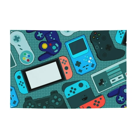 Blue Gamer Controller Game Console Sign Banner, Games Area Hanging Banners Backdrop Festive Party Decor for Indoor Outdoor, 47 x 71 inches