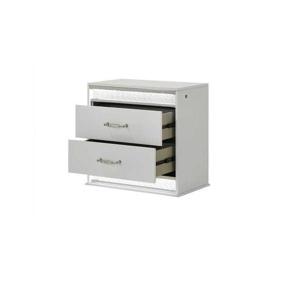Glam Modern Style 2-Drawer Nightstand Made With Wood & inbuilt LED in White
