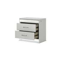 Glam Modern Style 2-Drawer Nightstand Made With Wood & inbuilt LED in White