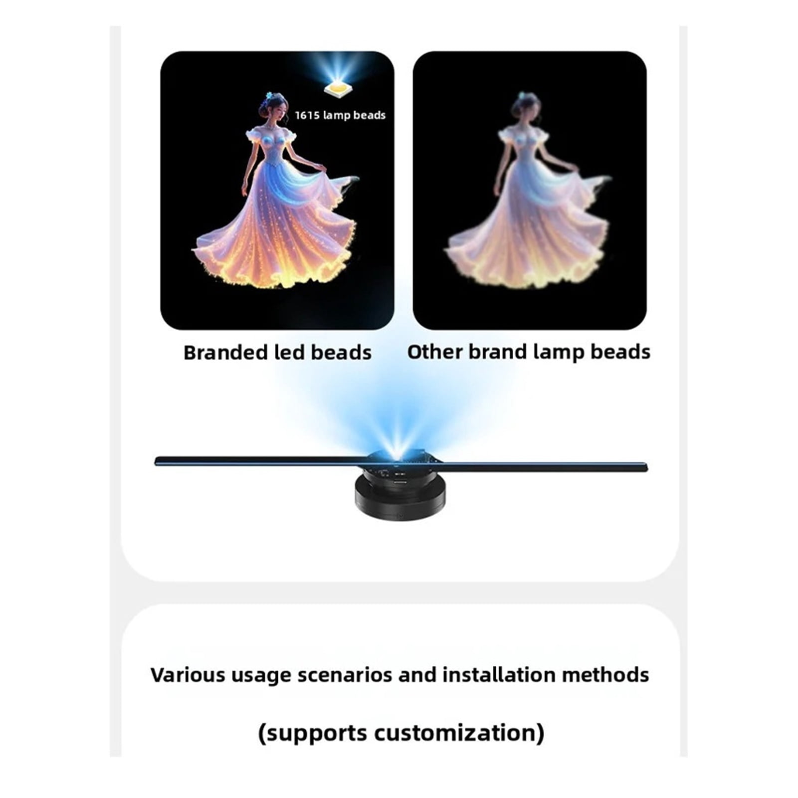 WiFi Holographic Projector 42cm 224LED, LED Chips, 3D Advertising Image Download, Hologram Reader