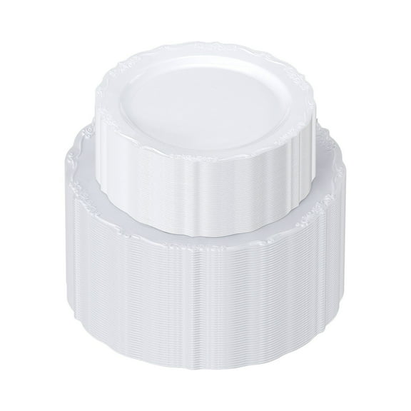 Disposable Plastic Plates 100 Pcs - White Heavy Duty Dinner & Dessert Plates - Party Supplies for Weddings, Events, Picnics