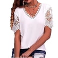 thumbnail image 1 of Mujeres Blusa de manga corta V Masajeadores cuello lindo Encaje color puro moda transpirable casual para compras citas Oficina, 1 of 5