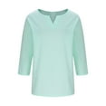 thumbnail image 5 of Horkkom 3/4 Length Sleeve Womens Tops Fall V Neck Plain T Shirts Casual Loose Pullover 3/4 Sleeve T Shirts Green XL, 5 of 6