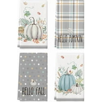 SM-XLHN Orange Watercolor Stripes Hello Pumpkin Fall Kitchen Towels Dish Towels, 18x26 Inch Leaves Decoration Hand Towels Set of 4