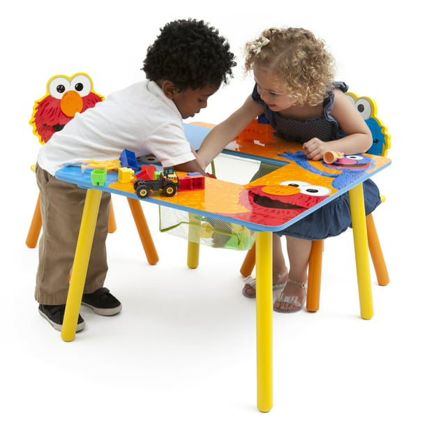 Sesame Street Wood Kids Storage Table, Child Table And Chair Set With Storage