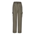 thumbnail image 4 of 2DXuixsh Pantalons pour Femmes Couleur Unie Rétro Jambes Larges Taille Haute Style Simple Tendance Pantalons Cargo Cool Grande Taille pour Femmes Café Taille g, 4 of 7