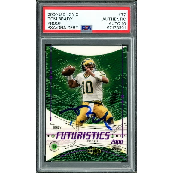 Tom Brady Autographed 2000 U.D. IONIX Rookie Card #77 New England Patriots Auto Grade Gem Mint 10 PSA/DNA #97138391