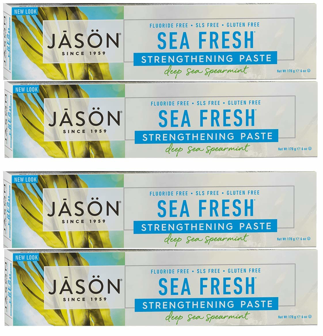 (4 Pack)JASON Sea Fresh Strengthening FluorideFree Toothpaste, 6 Ounce Tube