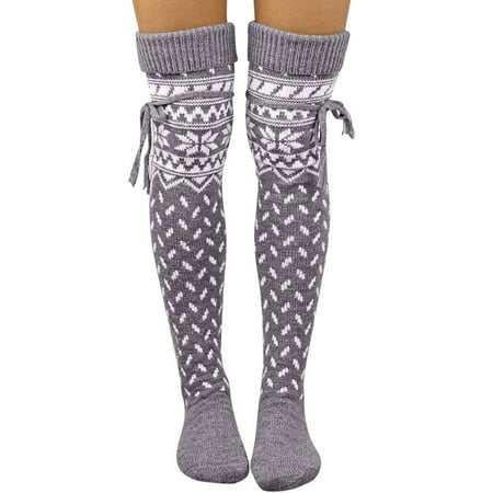 

Women Christmas Warm Thigh High Long Stockings Knit Over Knee Socks Xmas