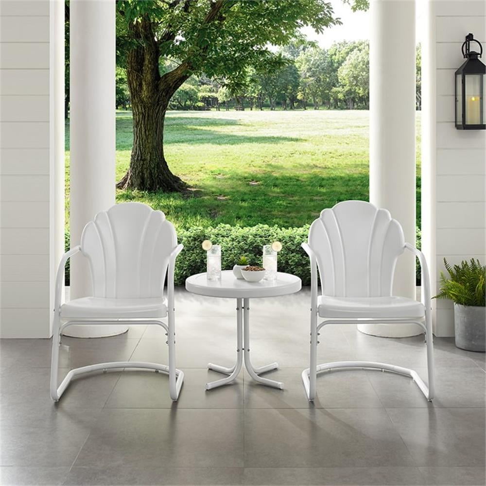 Crosley Furniture Tulip 3 Piece 22"Round Metal Patio Conversation Set in White