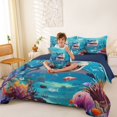 thumbnail image 3 of Feelyou Kawaii Cute Cartoon Shark Coral Sea Twin Bedding Sets for Girls Boys, Tropical Underwater Marine Bedding Comforter Set, Blue, Blue Reversible, 7 Pieces, 3 of 7