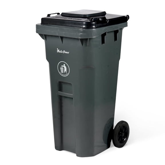 Plastic Prince 32 Gallon Trash Can with Wheels Outdoor Trash Can with Lid Heavy-Duty Rolling Trash Bin Plastic Outside Garbage Can Wheeled Gray for Home Hospitals Restaurants Offices