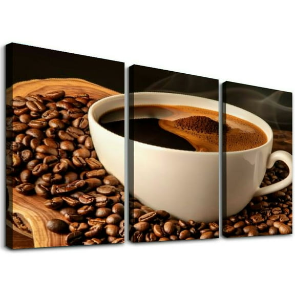 Ullo0ord Rown A Cup of Coffee and Poster, Modern Kitchen Wall Art Pictures Canvas Decor Painting,For Kitchen, Restaurant, Bar, Living Room