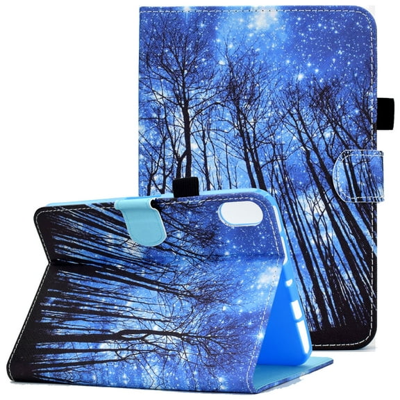 iPad Mini Case for Mini 6th Gen 2021(8.3"), iPad Mini 6 Case with Pen Holder, Allytech Colorful PU Leather Anti-Drop Folio Stand Card Slots Wallet Case with Auto Sleep Wake Feature, Blue Tree