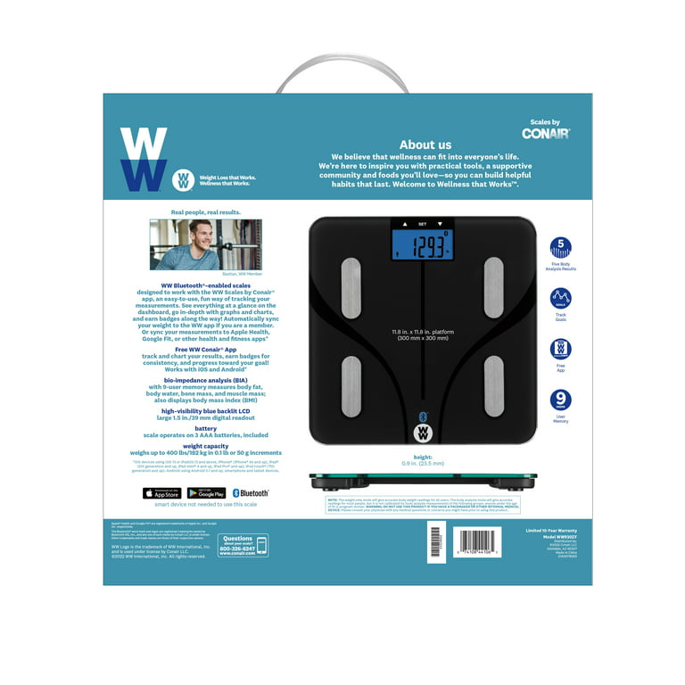 Weight Watchers Scales by Conair Bathroom Scale for Weight, Glass Digital  Scale, Bluetooth Scale, BMI Scales