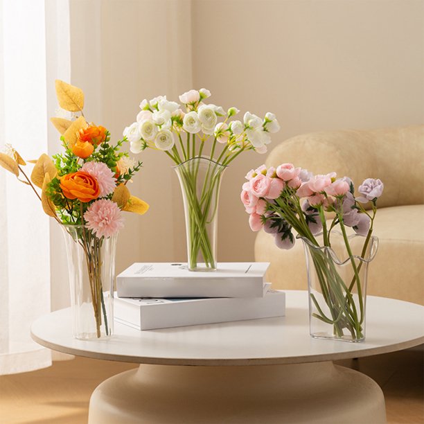 Jarrón Imitación Esmaltado de Plástico | Maceta Decorativa Transparente para Sala o Gabinete | Decoración Versátil para Arreglos de Flores Frescas y Secas | Plástico Duradero | 20x10x3.5cm