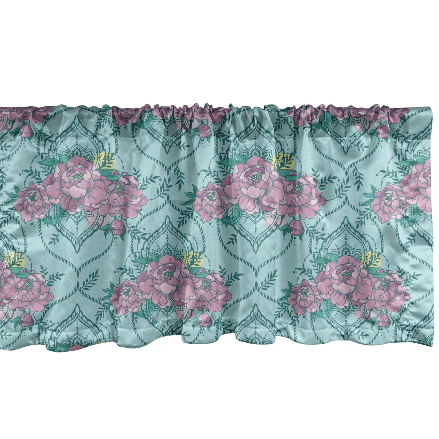 Floral Window Valance Pack of 2, Composition with Peonies on a Blue ...