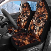 Uorisanigo Car Seat Covers for Front Seat, Plush 2 Pcs Deer Maple Leaf Print Auto Seats Cover, Washable Seats Protection Fits for SUV Sedan Van, Not Airbag Compatible