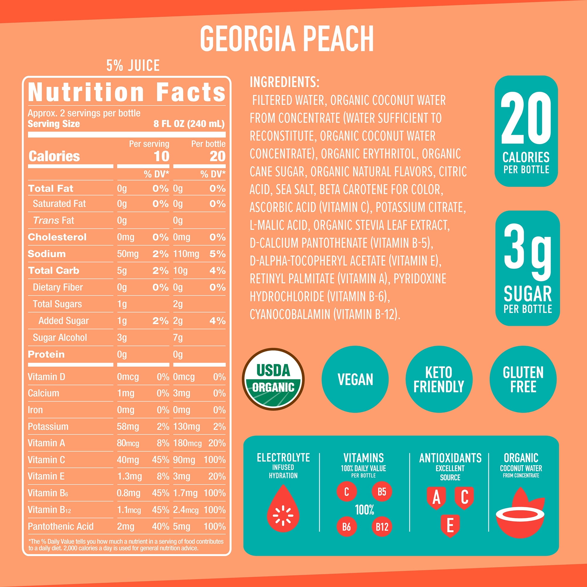 Roar Complete Hydration Organic - Georgia Peach - 12 x 18 oz