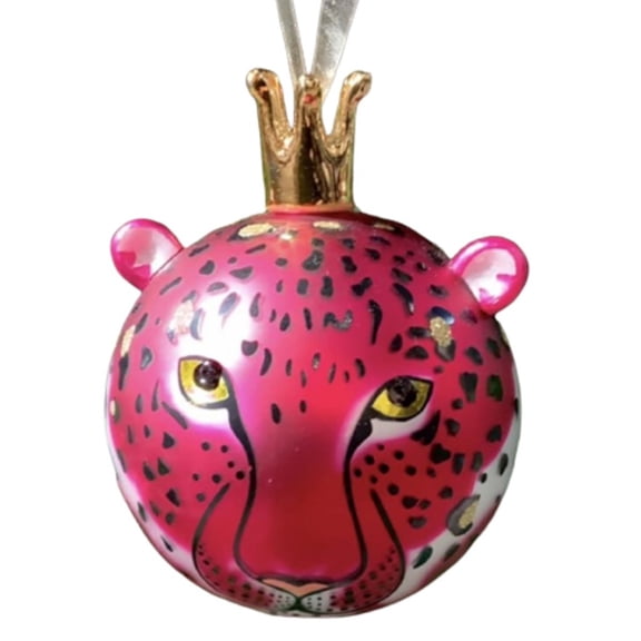 Hand-Blown Bauble Porcelain Pink Leopard Hanging Ornament