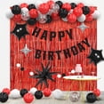 thumbnail image 1 of Décorations d'Anniversaire Rouges et Noires, Décorations de Fête Rouges, Toile de Fond Joyeux Anniversaire pour Femmes Hommes Garçons Filles Incluant Bannière, Rideau en Aluminium, Kit Arche de Ballons., 1 of 6