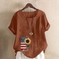 thumbnail image 2 of Sexlip Womens Short Sleeve Blouse Side Button Sunflower Flag Print Loose Sleeve Soft Fabric Relaxed Silhouette for Weekend Gatherings Brown XXXXL, 2 of 4