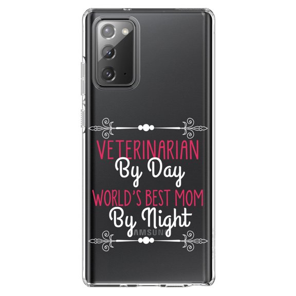 DistinctInk Clear Shockproof Hybrid Case for Samsung Galaxy Note 20 (6.7" Screen) - TPU Bumper Acrylic Back Tempered Glass Screen Protector - Vet By Day, Best Mom By Night
