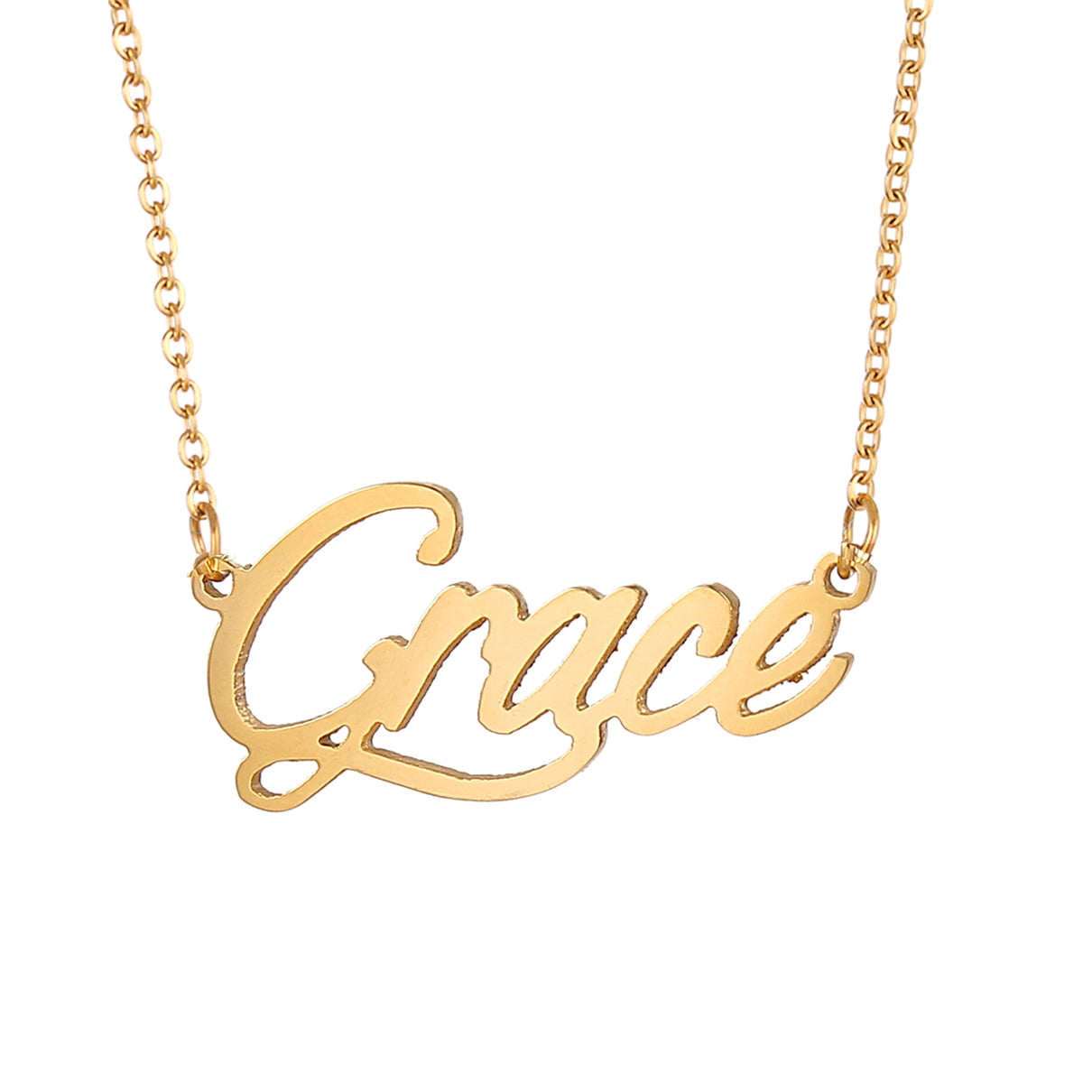 18k Gold Plated Grace Name Necklace Dainty Nameplate Family Kid Names 