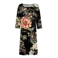 thumbnail image 4 of FrzhBrz Long Sleeve Dresses for Women 2025 Casual Cute Midi Dress Round Neck Cute Printed Loose Fit Midi Dress, 4 of 5