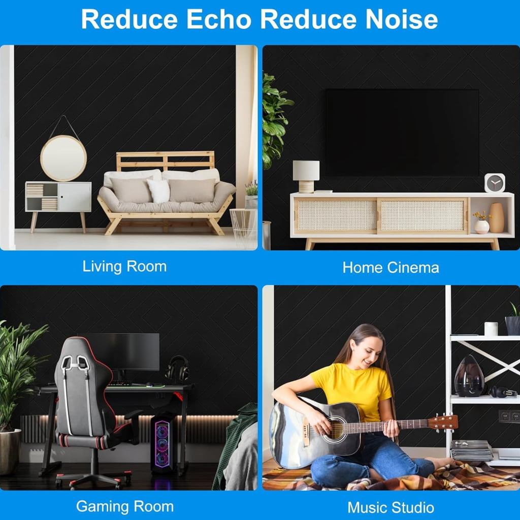 Set of 12 Self Adhesive Acoustic Foam Panels Sound Dampening Wall Decors